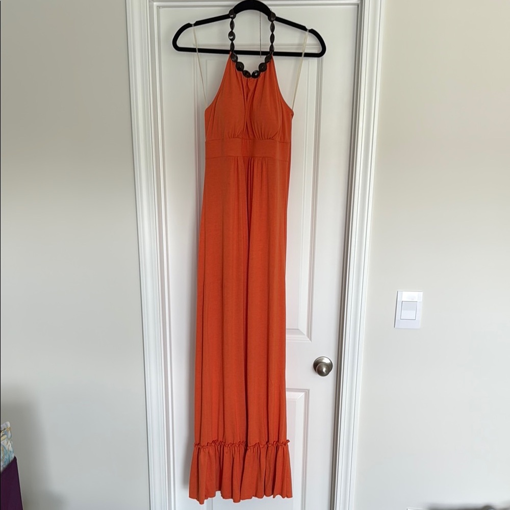 6 Degrees Orange Ruffled Tie Front Maxi Dress